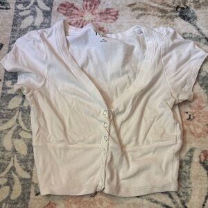 PacSun White Fitted Buttoned Short Sleeve Blouse
